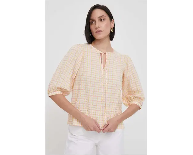 Barbour bluza din bumbac femei, culoarea bej, modelator