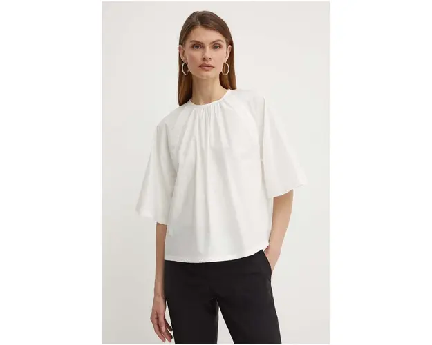Weekend Max Mara bluza din bumbac femei, culoarea alb, neted, 2415161032600