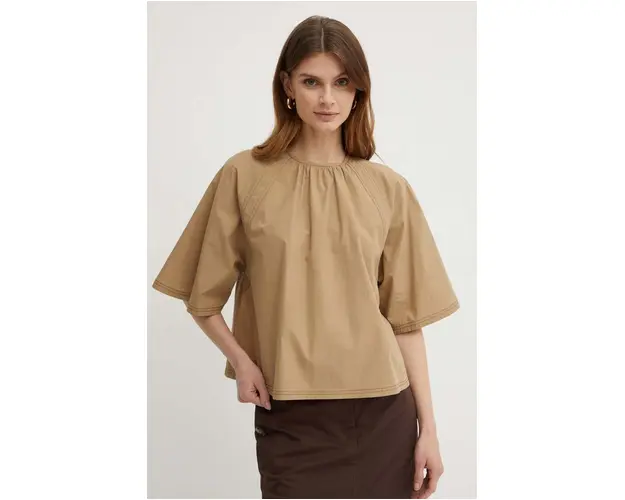 Weekend Max Mara bluza din bumbac femei, culoarea bej, neted, 2415161032600