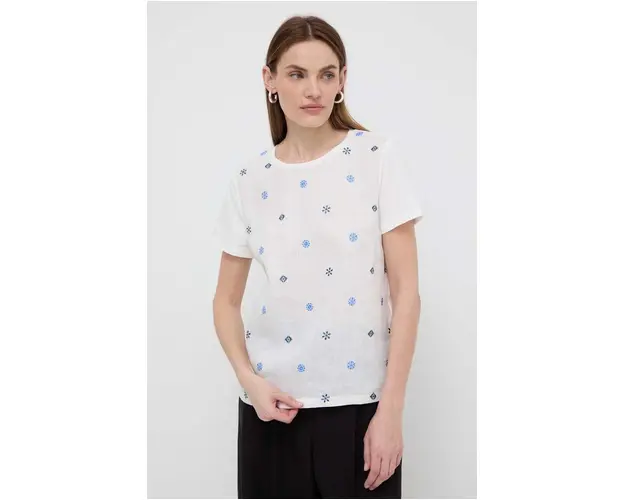 Weekend Max Mara bluza din in culoarea alb, cu imprimeu 2415940000000