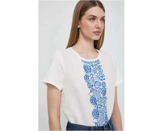 Weekend Max Mara bluza din in culoarea bej, cu imprimeu 2415940000000