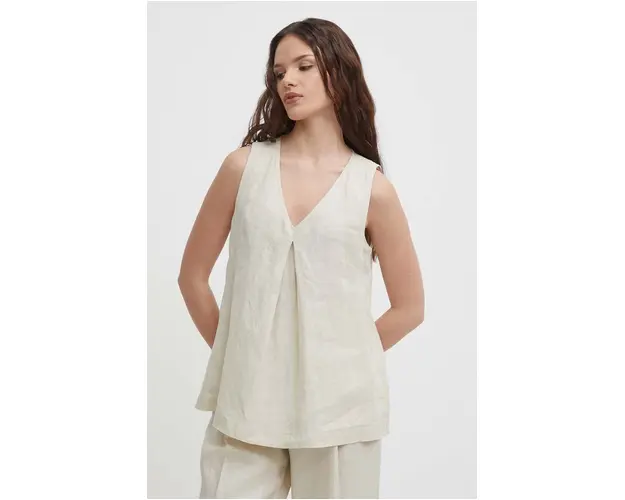 United Colors of Benetton bluza din in culoarea bej, neted