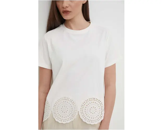Sisley tricou din bumbac femei, culoarea bej