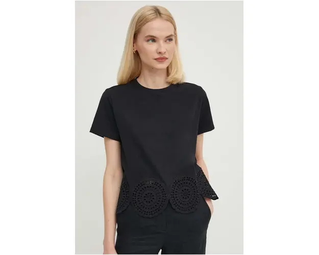 Sisley tricou din bumbac femei, culoarea negru