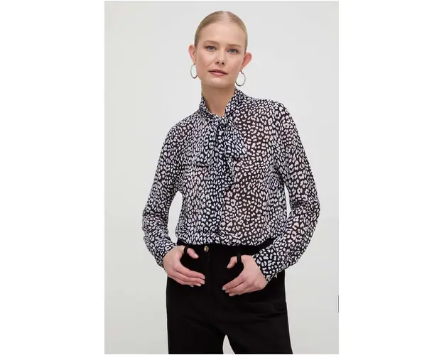 MICHAEL Michael Kors camasa femei, culoarea negru, cu guler clasic, regular