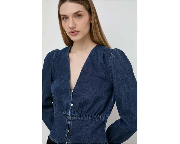 Morgan camasa jeans femei, culoarea albastru marin, slim