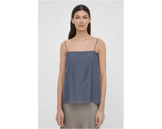 Lovechild top din amestec de matase culoarea albastru marin, neted