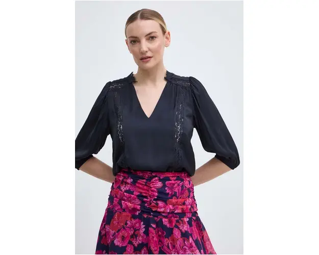 Morgan bluza OUMAGE femei, culoarea albastru marin, neted, OUMAGE
