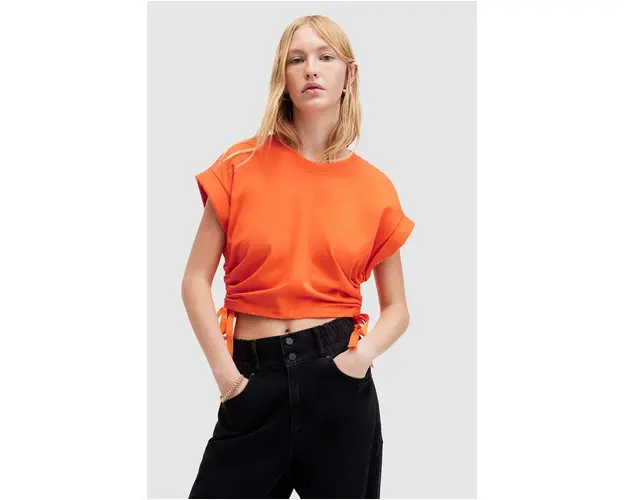 AllSaints bluza din bumbac MIRA culoarea portocaliu, neted