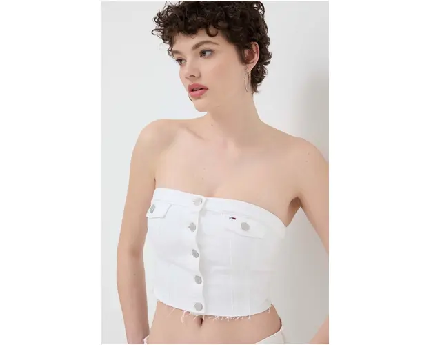 Tommy Jeans top din denim culoarea alb DW0DW17683