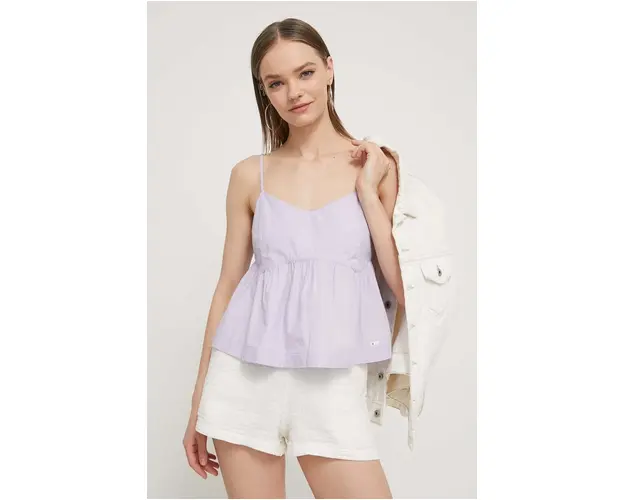 Tommy Jeans bluza din bumbac femei, culoarea violet, neted