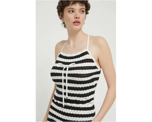 Tommy Jeans top din bumbac culoarea negru, modelator, DW0DW17757