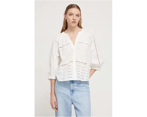 Desigual bluza din bumbac femei, culoarea alb, neted