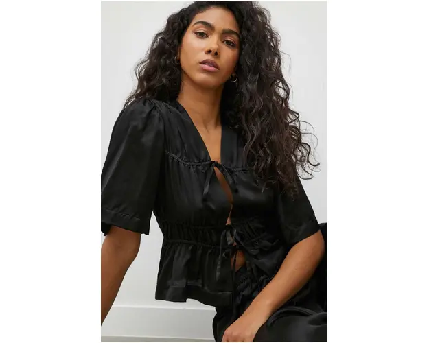 MUNTHE bluza din amestec de in culoarea negru, neted