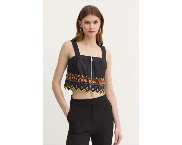 Karl Lagerfeld top din bumbac culoarea negru, cu imprimeu