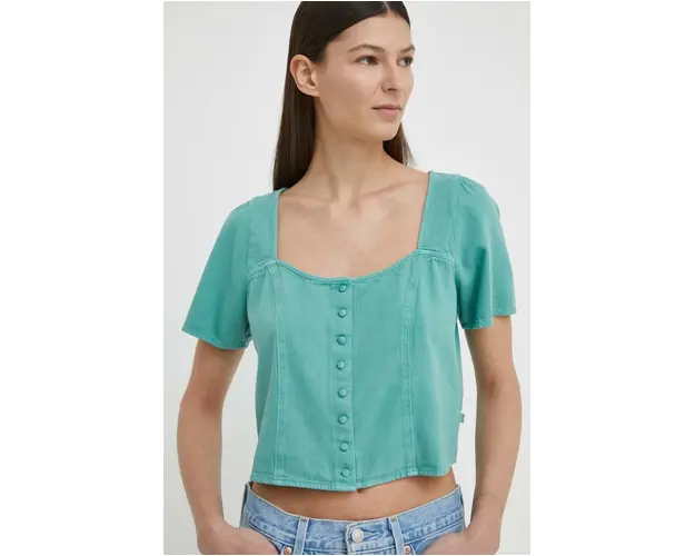 Levi's bluza subtire de blugi femei, culoarea verde, neted