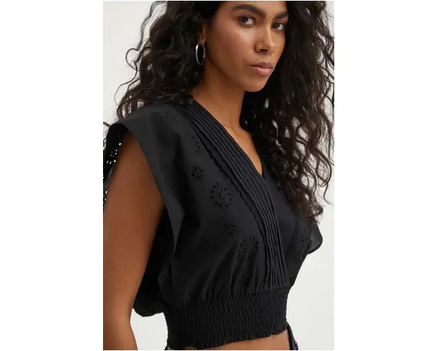 The Kooples bluza din bumbac femei, culoarea negru, neted, FTOP28028K