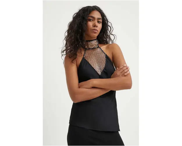 Rotate bluza femei, culoarea negru, cu imprimeu