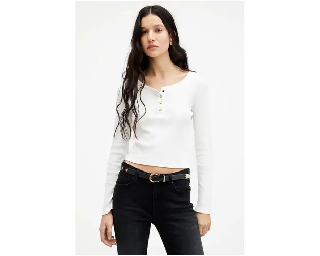 AllSaints bluza BENNY LS TEE femei, culoarea alb, neted, WM540Z