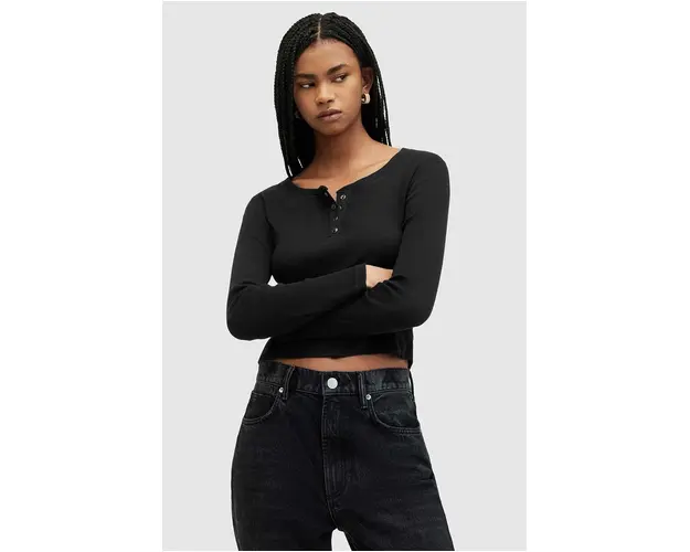 AllSaints bluza BENNY LS TEE femei, culoarea negru, neted, WM540Z