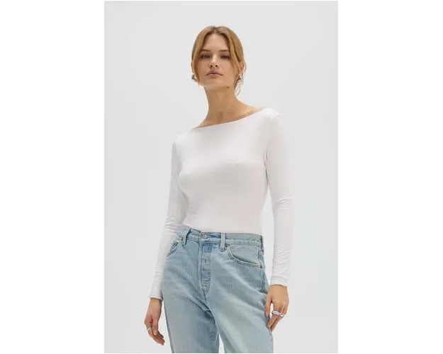 Saint Body body SLASH NECK BODYSUIT ECRU femei, culoarea alb, neted, SB.547