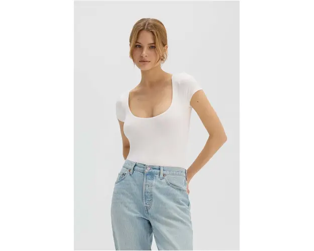 Saint Body body SCOOP NECK BODYSUIT ECRU femei, culoarea alb, neted, SB.523