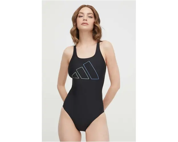 adidas Performance costum de baie dintr-o bucata Big Bars culoarea negru, cupa moale IQ3982
