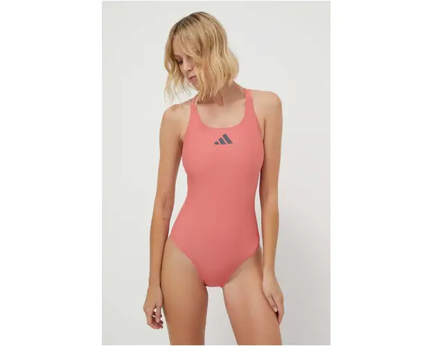 adidas Performance costum de baie dintr-o bucata 3 Bars culoarea roz, cupa moale IQ3985
