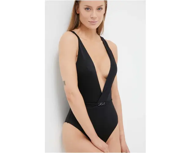 Karl Lagerfeld costum de baie dintr-o bucata culoarea negru, cupa moale