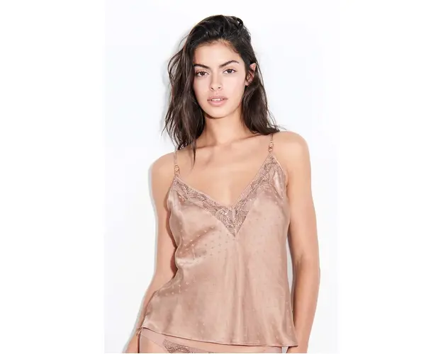 Chantelle X top de pijama de matase culoarea bej, satin