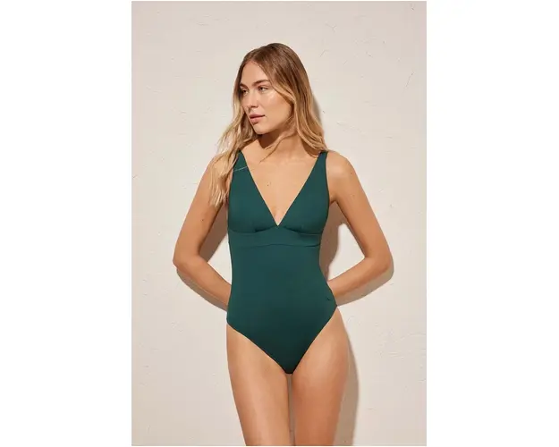 women'secret costum de baie dintr-o bucata PERFECT FIT 1 culoarea verde, cupa usor rigidizata, 5527093