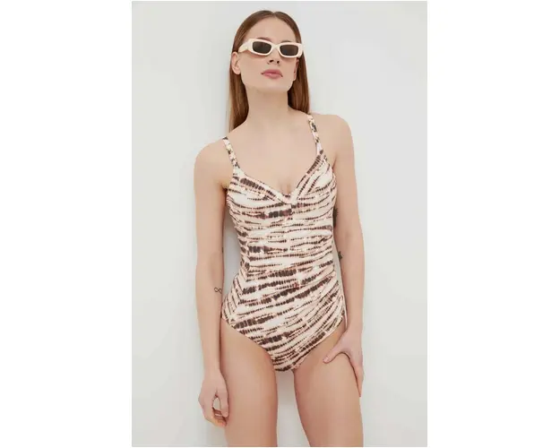 Chantelle costum de baie dintr-o bucata culoarea maro, cupa moale