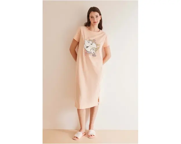 women'secret camasa de noapte din bumbac SPRING TALES culoarea roz, bumbac, 4447709