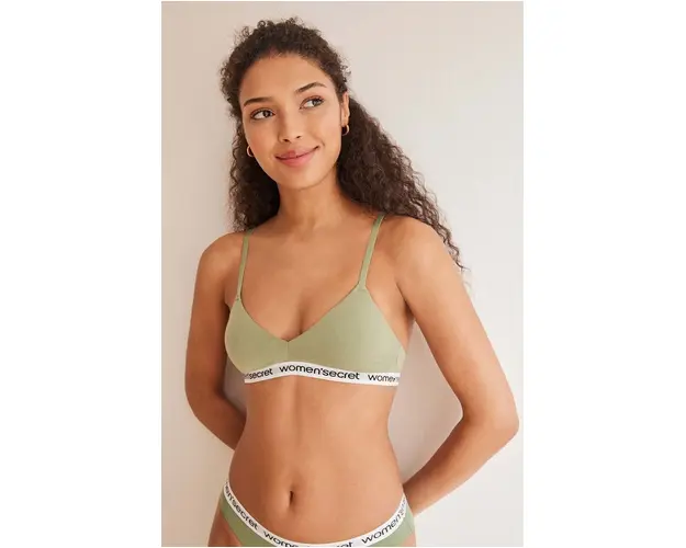 women'secret sutien LOGO culoarea verde, bumbac, neted, 5057079