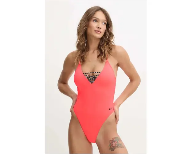 Nike costum de baie dintr-o bucata Sneakerkini 2.0 culoarea rosu, cupa usor rigidizata