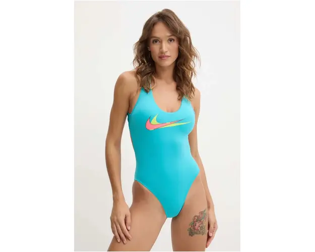 Nike costum de baie dintr-o bucata Multi Logo culoarea turcoaz, cupa moale