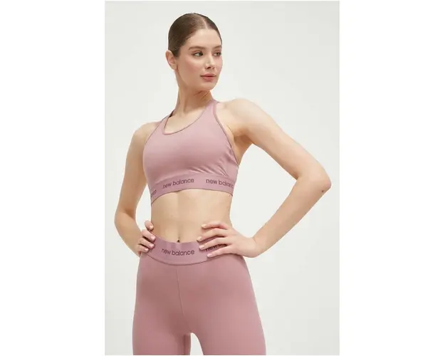 New Balance sutien sport Sleek culoarea roz, neted