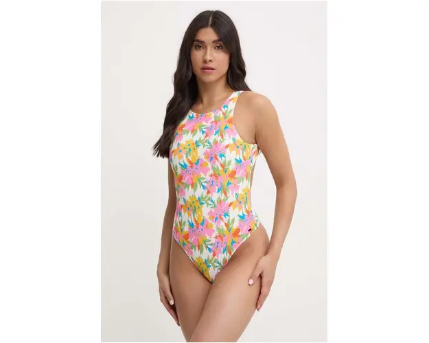 Picture costum de baie dintr-o bucata Kalen Printed culoarea roz, cupa usor rigidizata, SWI025