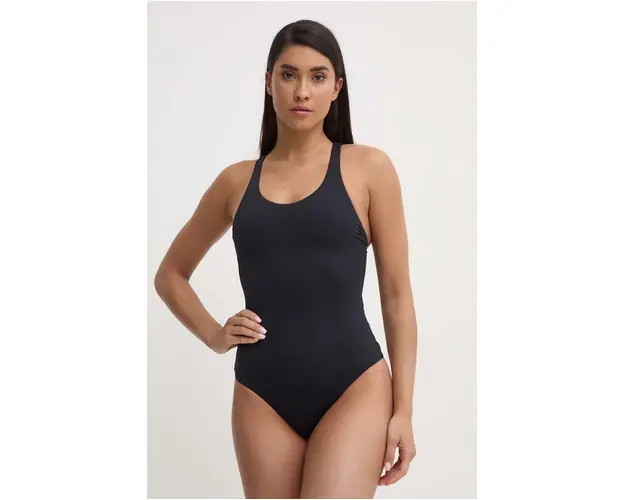 Casall costum de baie dintr-o bucata Deep Racerback culoarea negru, cupa moale
