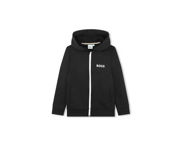 BOSS bluza copii culoarea negru, cu gluga, neted