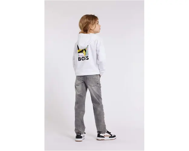 BOSS bluza copii culoarea alb, cu gluga, cu imprimeu