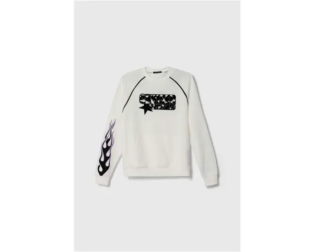 Sisley hanorac de bumbac pentru copii culoarea alb, cu imprimeu