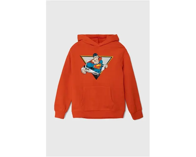 United Colors of Benetton hanorac de bumbac pentru copii x DC culoarea portocaliu, cu gluga, cu imprimeu