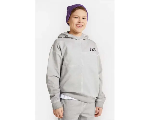 Coccodrillo bluza copii culoarea gri, cu gluga, cu imprimeu