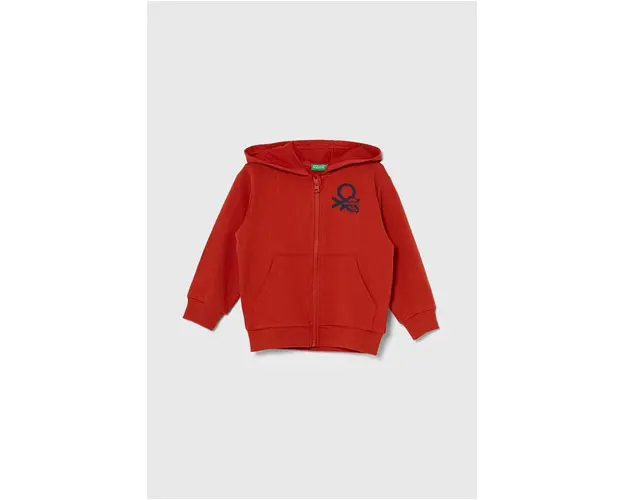 United Colors of Benetton hanorac de bumbac pentru copii culoarea rosu, cu gluga, cu imprimeu