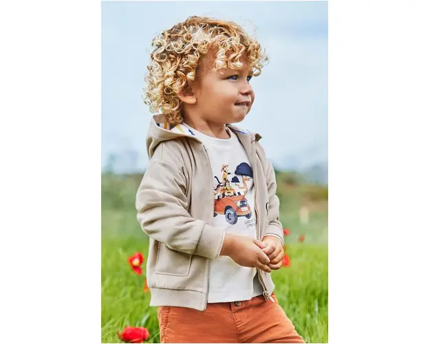 Mayoral bluza bebe culoarea bej, cu gluga, cu imprimeu