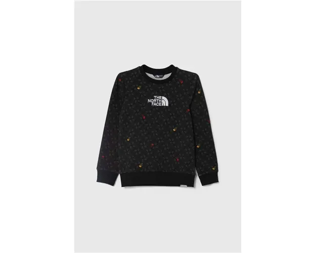 The North Face hanorac de bumbac pentru copii DREW PEAK LIGHT CREW PRINT culoarea negru, modelator
