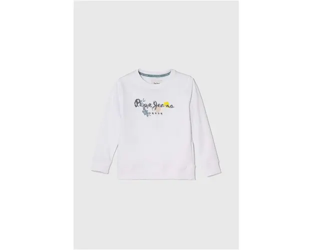 Pepe Jeans hanorac de bumbac pentru copii BIGE culoarea alb, cu imprimeu