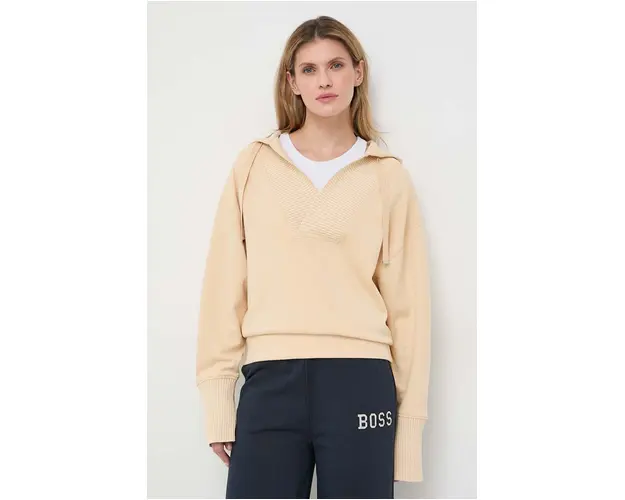 BOSS bluza femei, culoarea bej, cu gluga, uni 50505907
