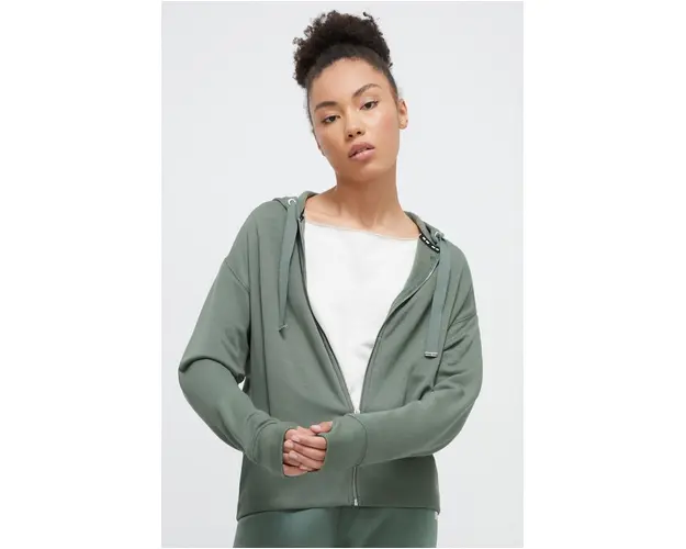Dkny bluza femei, culoarea verde, cu gluga, neted